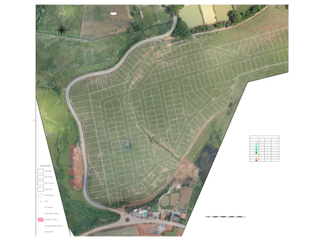 Loteamento desenhado sobre a ortoimagem de drone do terreno