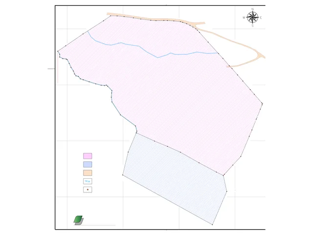 Desmembramento de imóvel rural: a área dividida em duas partes, uma em rosa e outra em azul