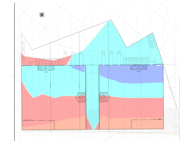 Mancha de corte e aterro de um platô de implantação, em cores sobre o projeto